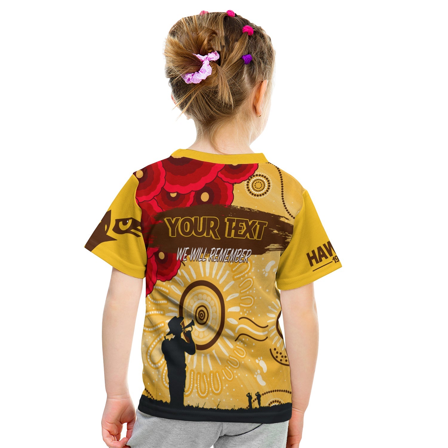 custom-personalised-hawthorn-hawks-indigenous-anzac-day-kid-t-shirt-we-will-remember