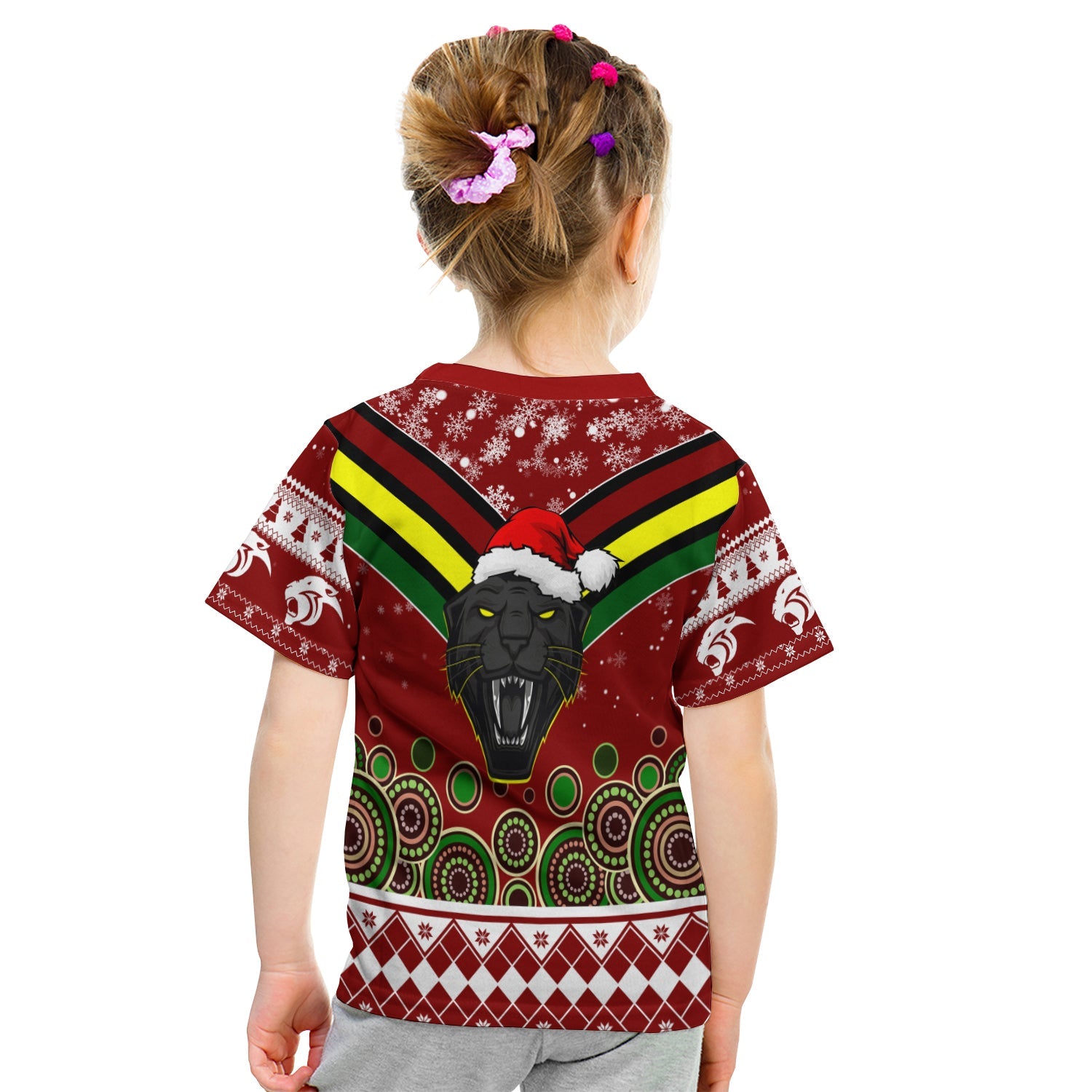 aboriginal-christmas-black-panther-with-santa-hat-kid-t-shirt