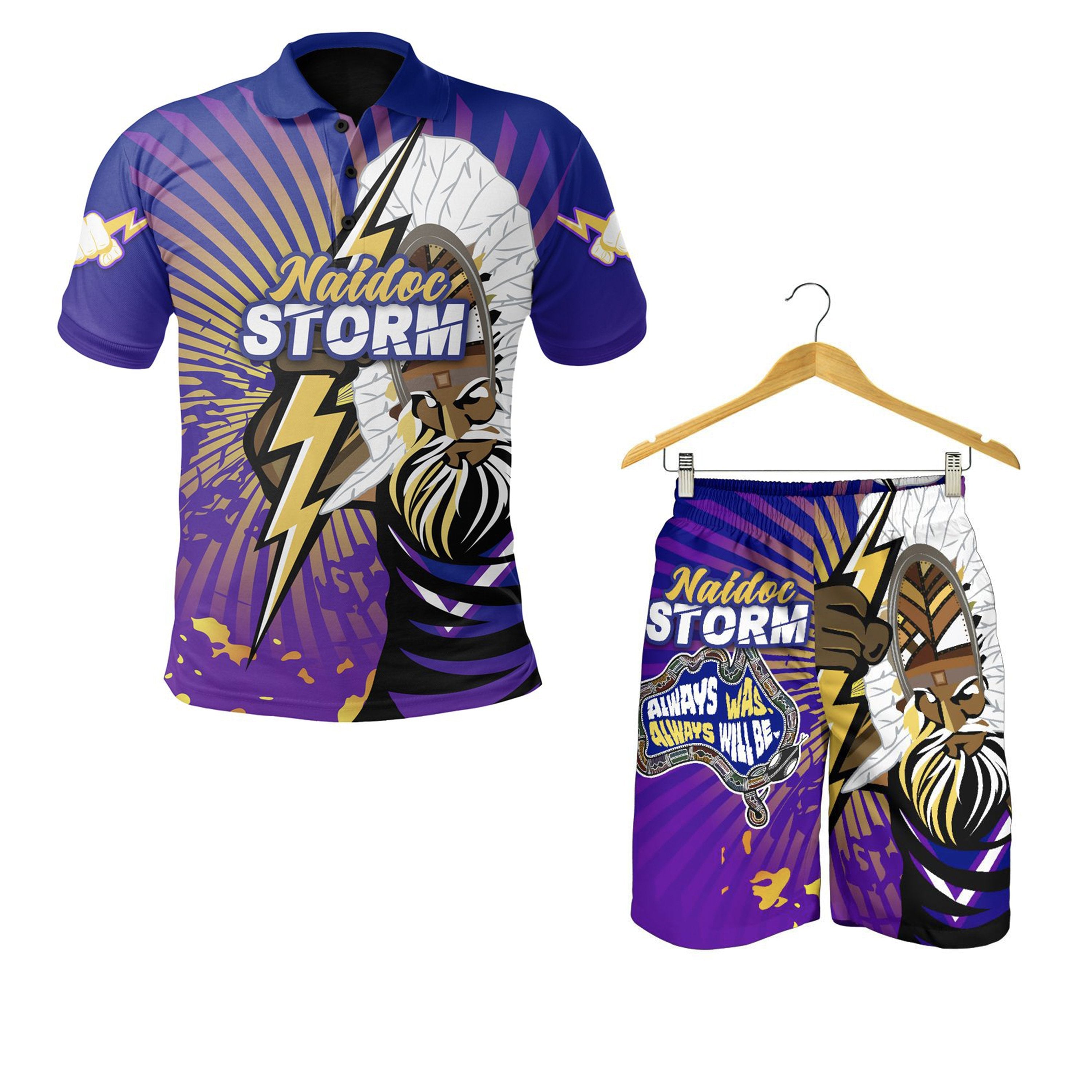 combo-polo-shirt-and-men-short-storm-naidoc-week-indigenous-style