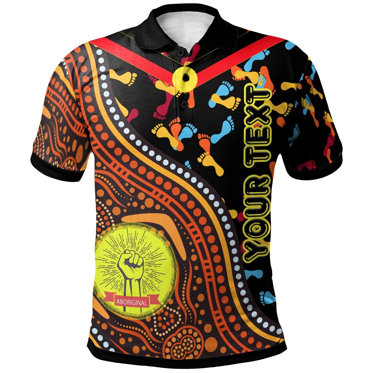 custom-text-polo-shirt-aboriginal-style-flag-dot-painting