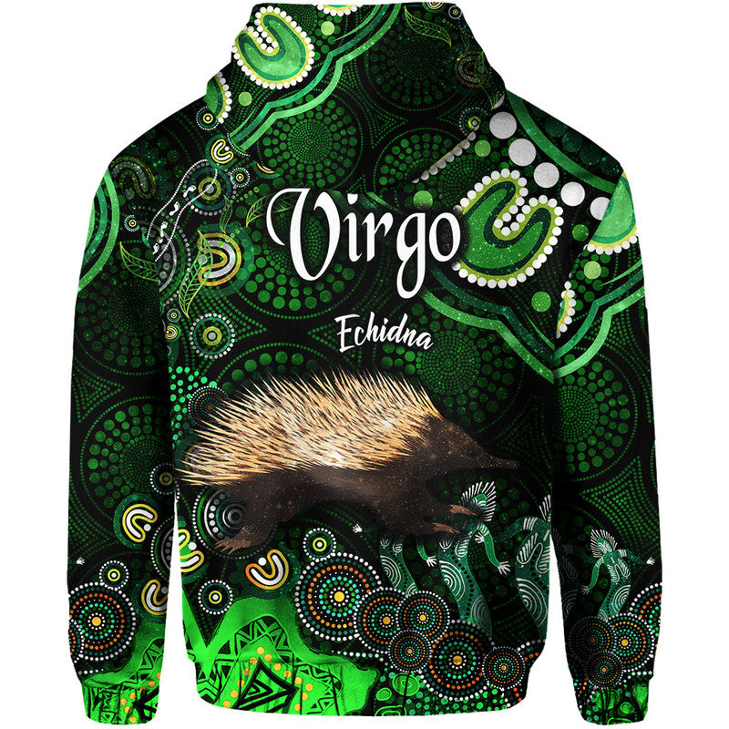 australian-astrology-zip-up-and-pullover-hoodie-virgo-echidna-zodiac-aboriginal-vibes-green