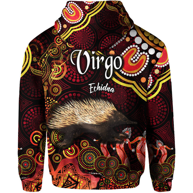 australian-astrology-zip-up-and-pullover-hoodie-virgo-echidna-zodiac-aboriginal-vibes-red