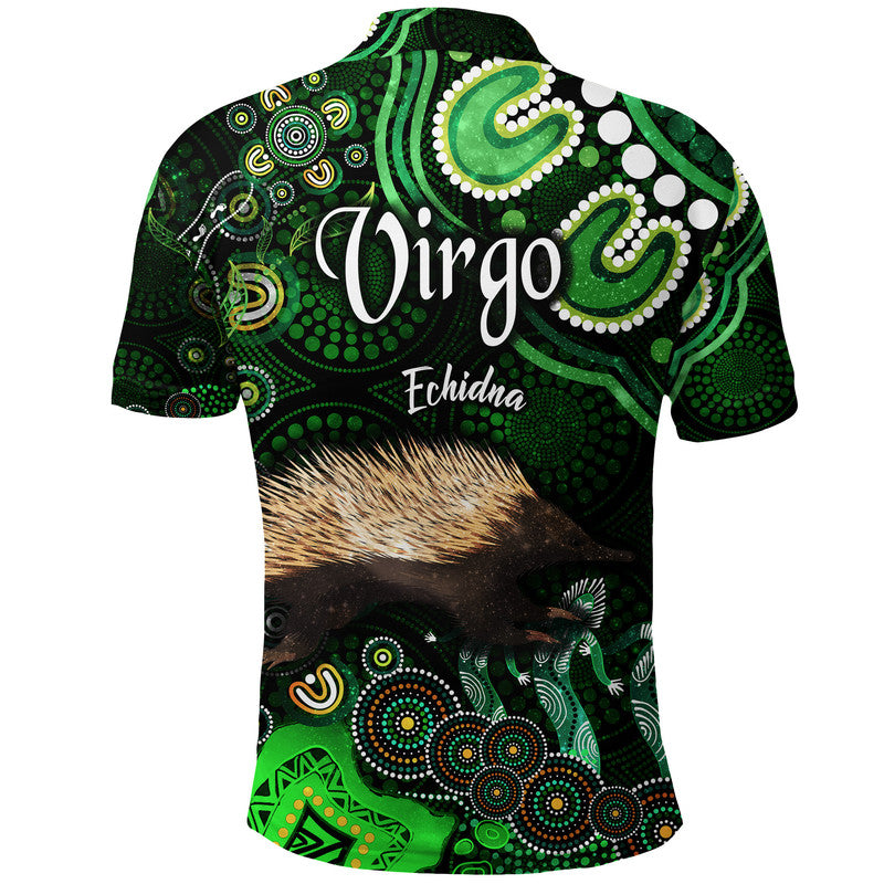australian-astrology-polo-shirt-virgo-echidna-zodiac-aboriginal-vibes-green