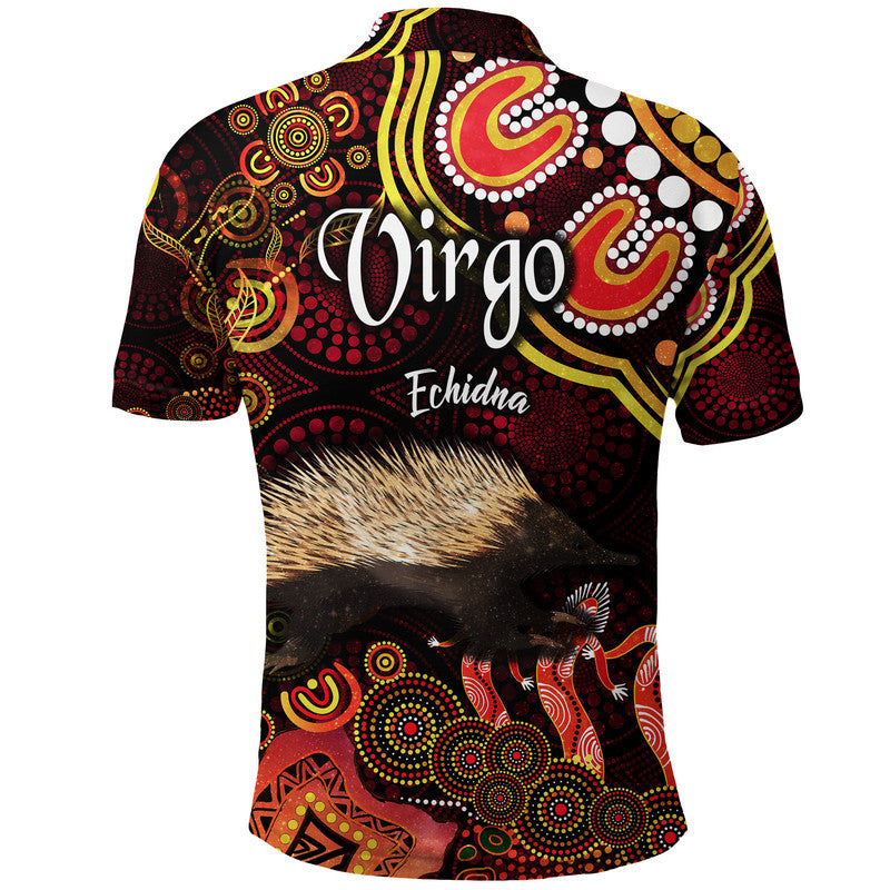 australian-astrology-polo-shirt-virgo-echidna-zodiac-aboriginal-vibes-red