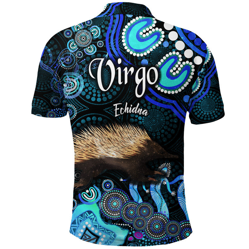 australian-astrology-polo-shirt-virgo-echidna-zodiac-aboriginal-vibes-blue