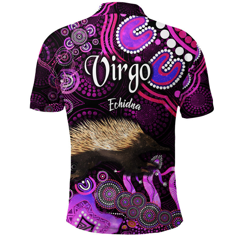 australian-astrology-polo-shirt-virgo-echidna-zodiac-aboriginal-vibes-pink