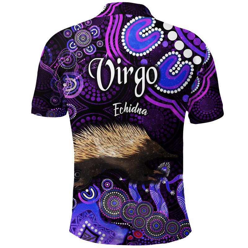 australian-astrology-polo-shirt-virgo-echidna-zodiac-aboriginal-vibes-purple