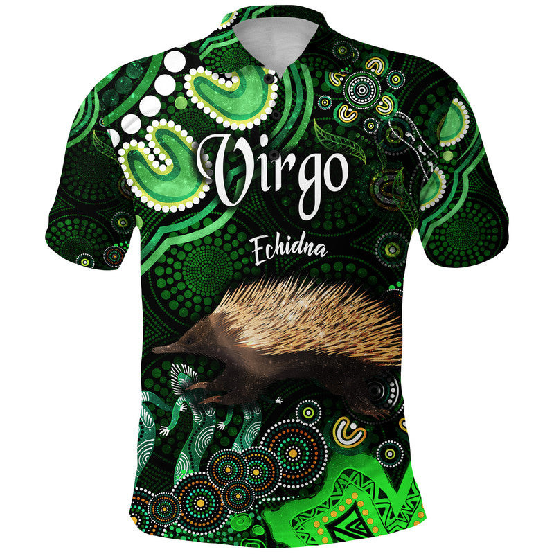 australian-astrology-polo-shirt-virgo-echidna-zodiac-aboriginal-vibes-green