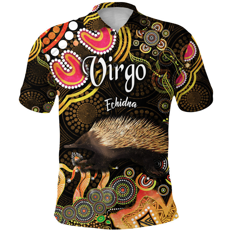 custom-personalised-australian-astrology-polo-shirt-virgo-echidna-zodiac-aboriginal-vibes-gold