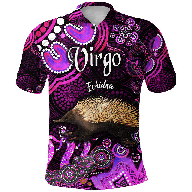 australian-astrology-polo-shirt-virgo-echidna-zodiac-aboriginal-vibes-pink