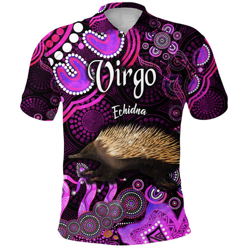 australian-astrology-polo-shirt-virgo-echidna-zodiac-aboriginal-vibes-pink