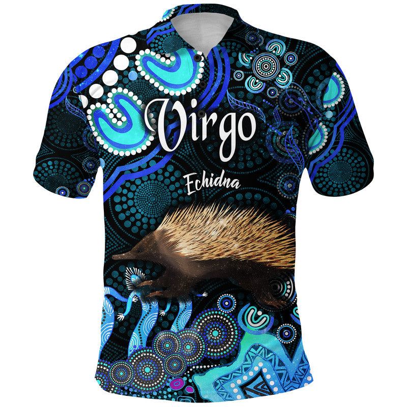 australian-astrology-polo-shirt-virgo-echidna-zodiac-aboriginal-vibes-blue