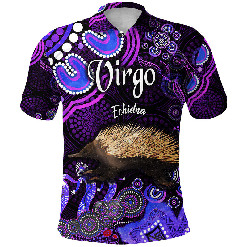 australian-astrology-polo-shirt-virgo-echidna-zodiac-aboriginal-vibes-purple