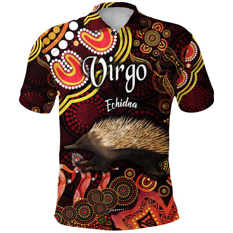 australian-astrology-polo-shirt-virgo-echidna-zodiac-aboriginal-vibes-red
