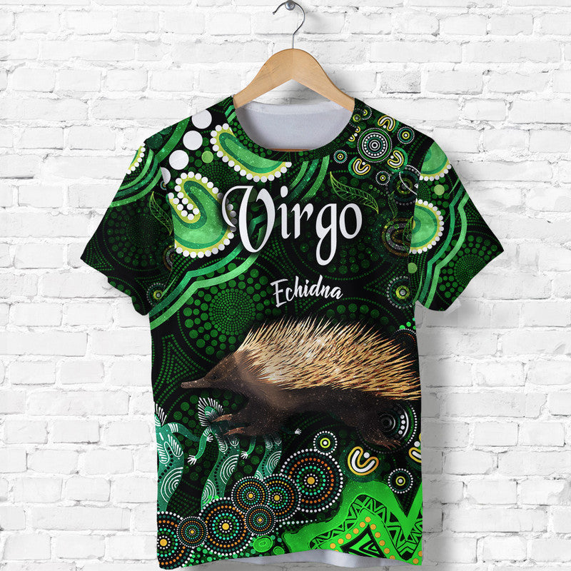 australian-astrology-t-shirt-virgo-echidna-zodiac-aboriginal-vibes-green