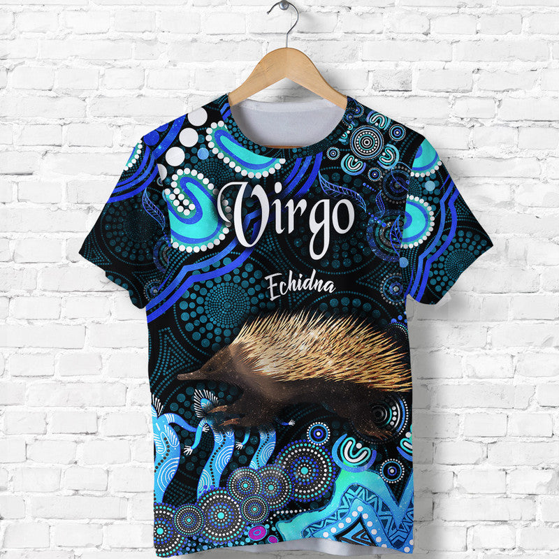 australian-astrology-t-shirt-virgo-echidna-zodiac-aboriginal-vibes-blue
