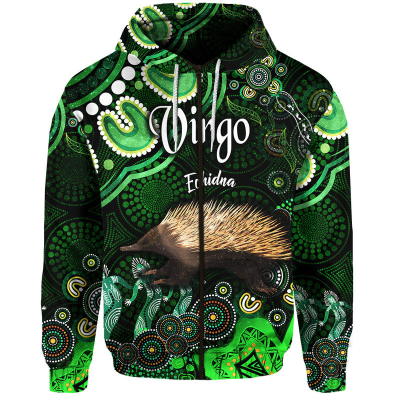 australian-astrology-zip-up-and-pullover-hoodie-virgo-echidna-zodiac-aboriginal-vibes-green