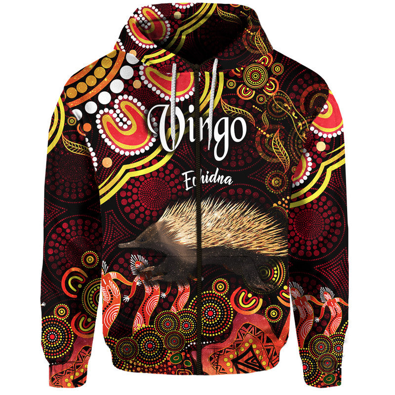 australian-astrology-zip-up-and-pullover-hoodie-virgo-echidna-zodiac-aboriginal-vibes-red