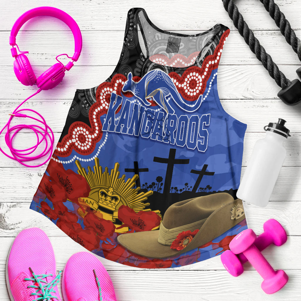 kangaroos-football-anzac-2023-women-racerback-tank-aboriginal-mix-slouch-hat