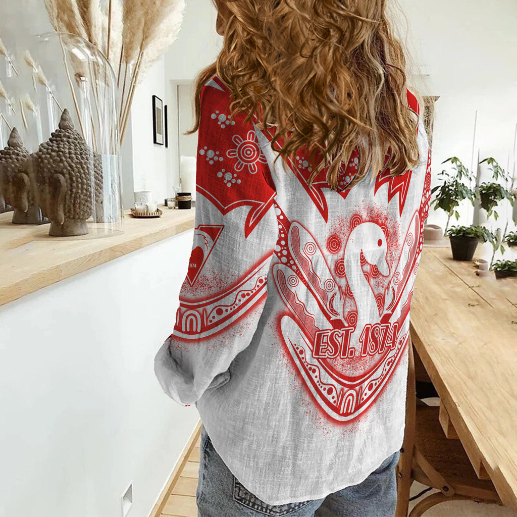 Swans Football Women Casual Shirt Est 1874 Aboriginal Boomerang Sydney Bloods LT13