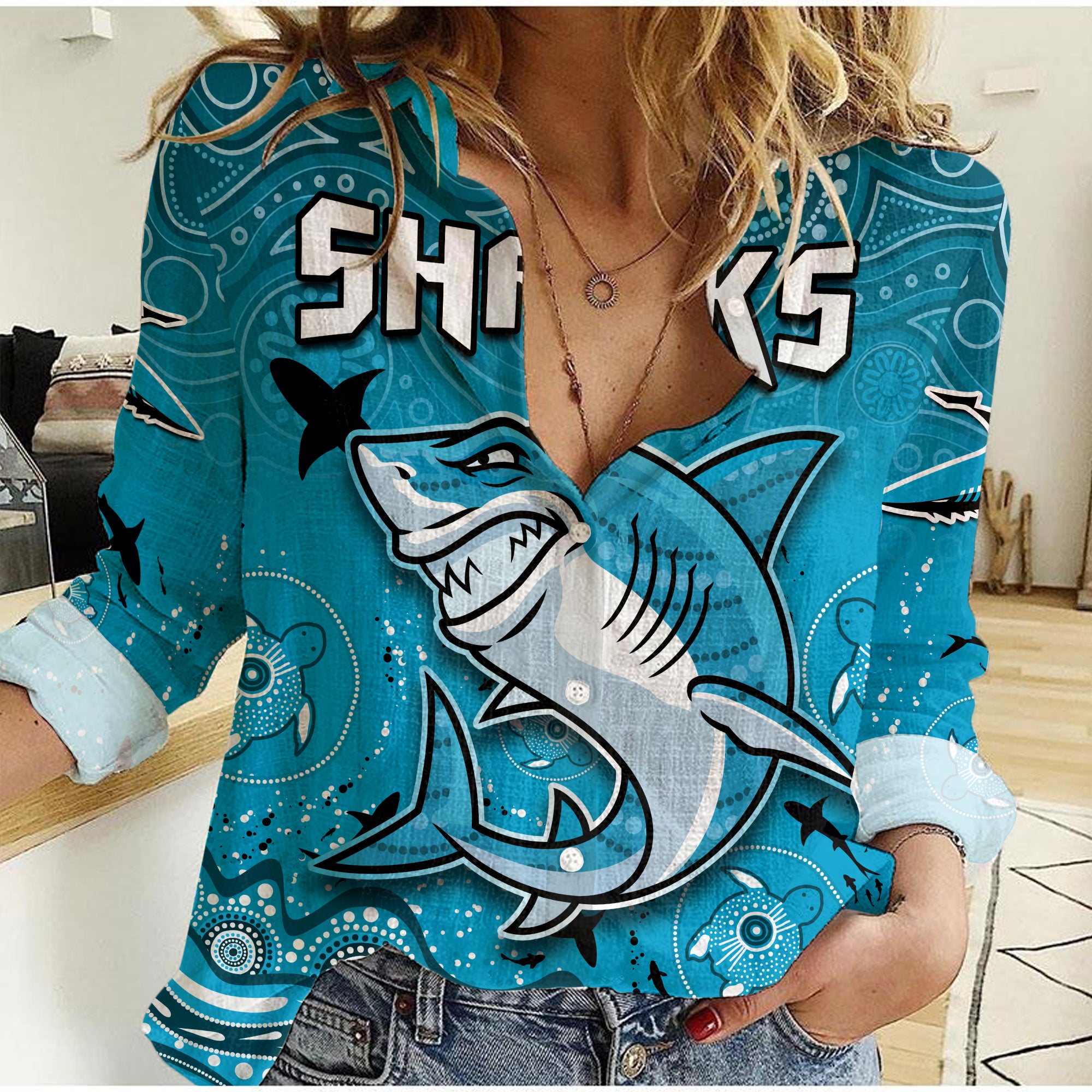 Sharks Rugby Women Casual Shirt Go Sharkies Aboriginal Special Version LT14