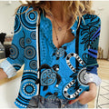 indigenous-turtle-dot-painting-blue-women-casual-shirt