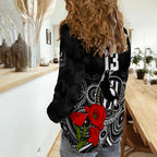 custom-text-and-number-magpies-football-anzac-day-women-casual-shirt-aboriginal-poppy-flowers