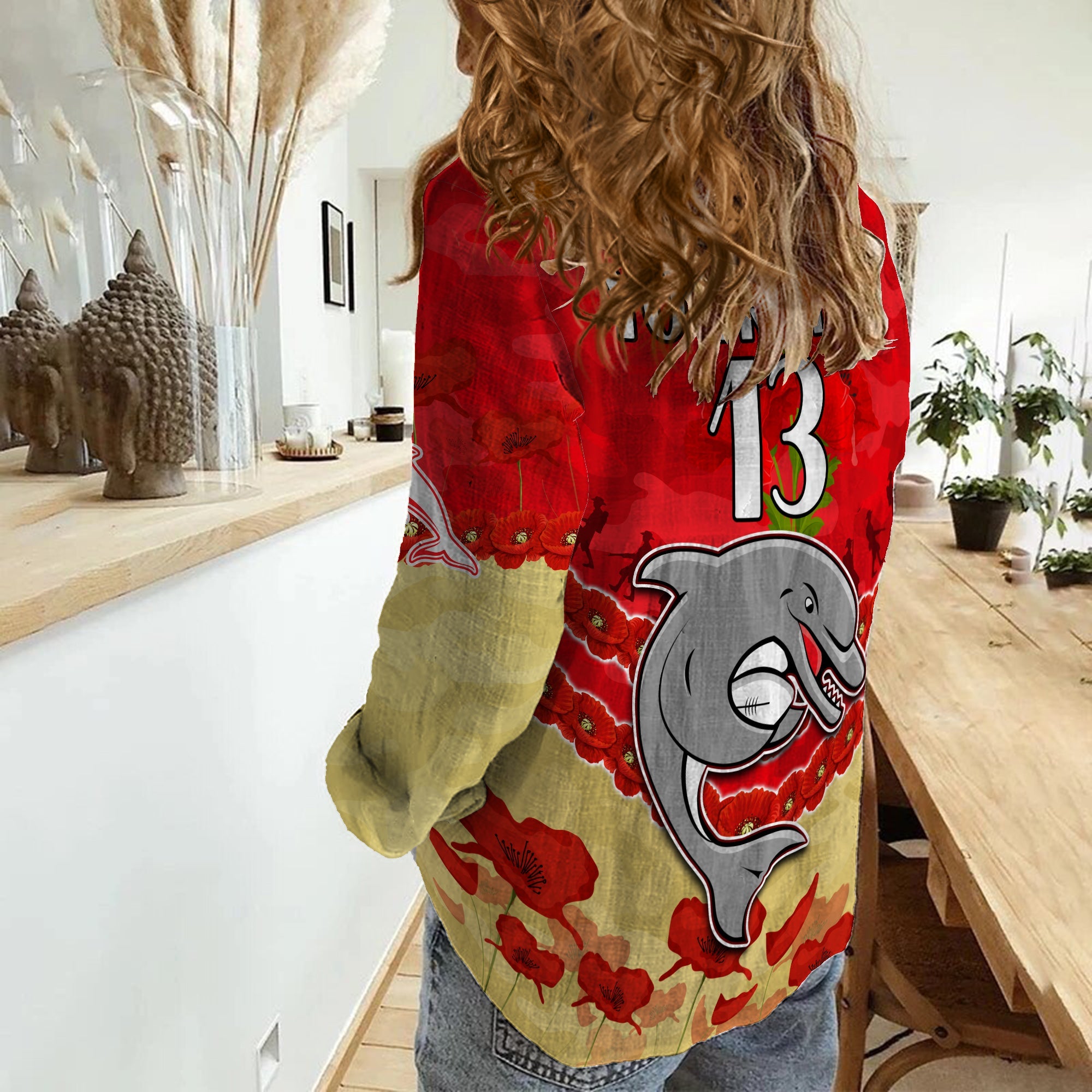 custom-text-and-number-dolphins-rugby-women-casual-shirt-anzac-day-lest-we-forget