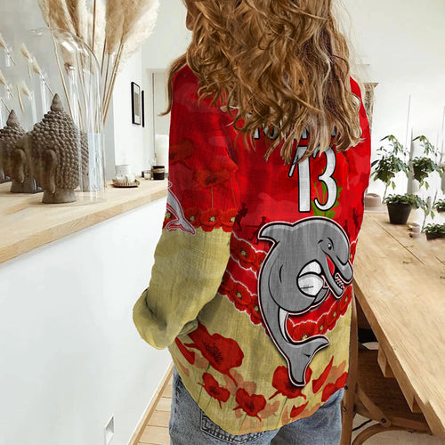 custom-text-and-number-dolphins-rugby-women-casual-shirt-anzac-day-lest-we-forget