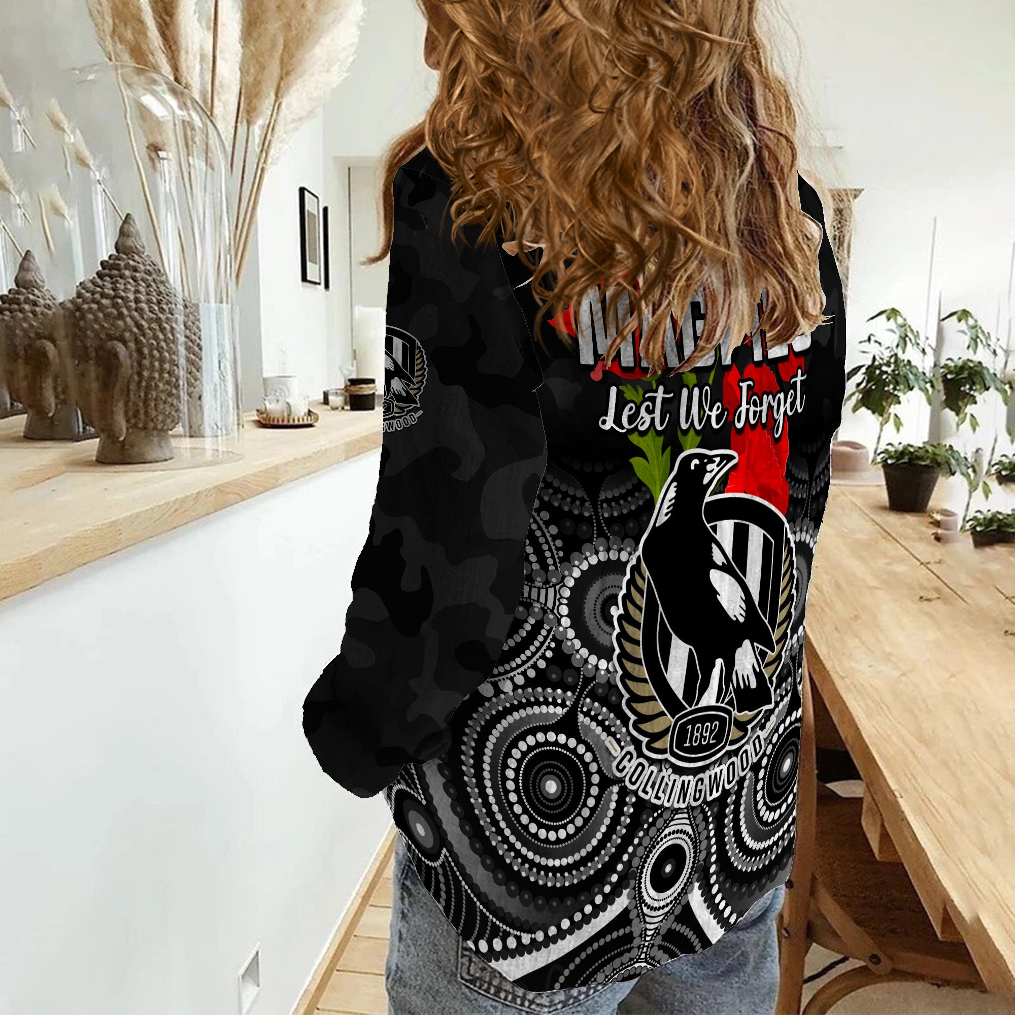 magpies-football-anzac-day-women-casual-shirt-aboriginal-poppy-flowers