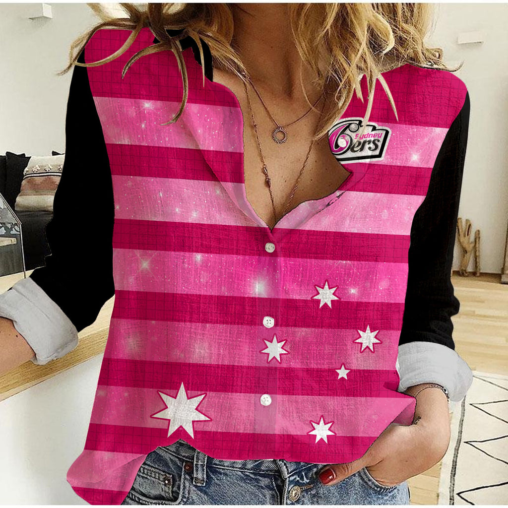 custom-text-and-number-sydney-sixers-cricket-women-casual-shirt-galaxy-star-simple-ver02
