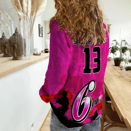 custom-text-and-number-sydney-sixers-cricket-women-casual-shirt-anzac-day-camouflage-poppy-lest-we-forget