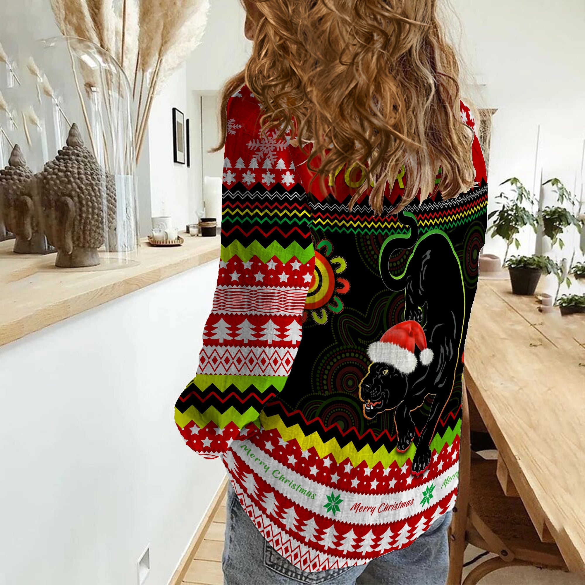 custom-personalised-panthers-christmas-women-casual-shirt-penrith-snow-mix-indigenous