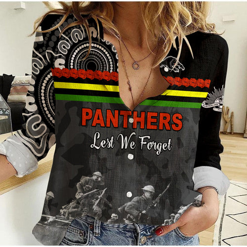 panthers-anzac-day-women-casual-shirt-aboriginal-lest-we-forget-ver02