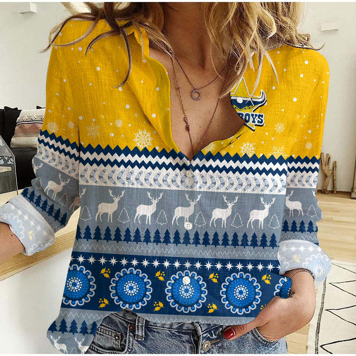 custom-personalised-cowboys-aboriginal-women-casual-shirt-christmas-north-queensland