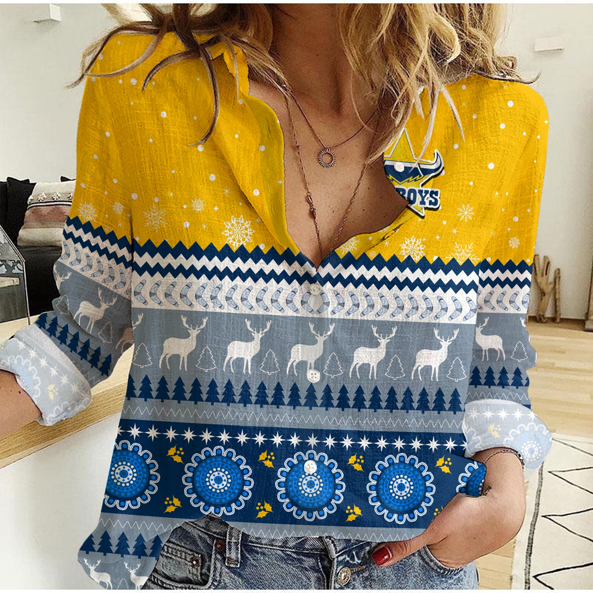 custom-personalised-cowboys-aboriginal-women-casual-shirt-christmas-north-queensland