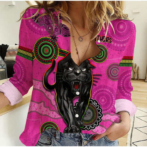 custom-personalised-panthers-women-casual-shirt-aboriginal-with-lizard