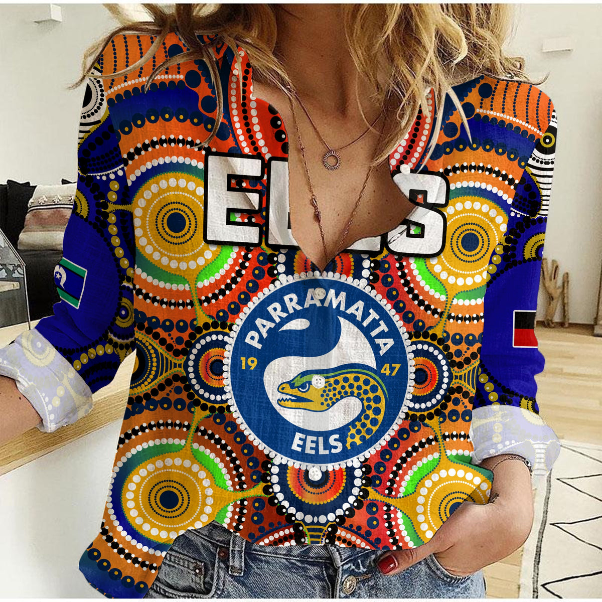 custom-personalised-eels-indigenous-women-casual-shirt-parramatta-naidoc-special