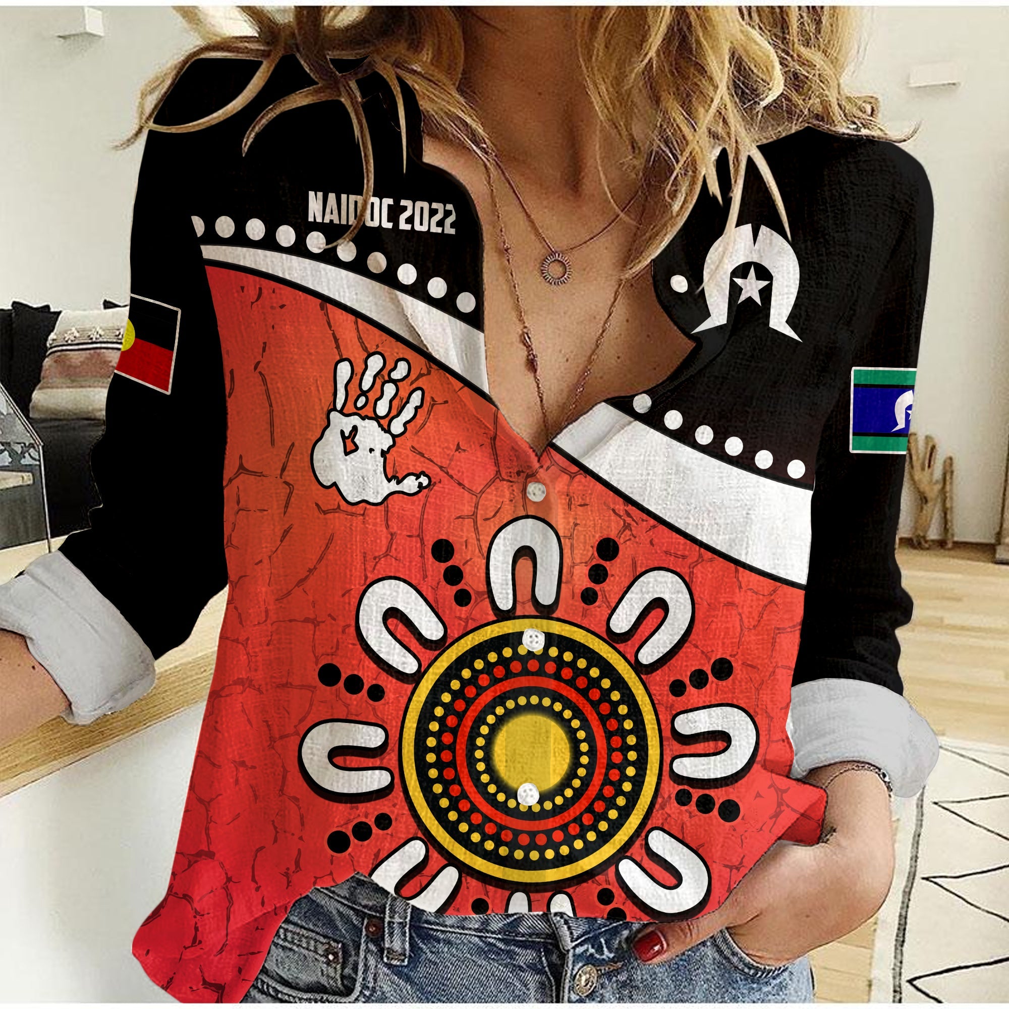 custom-personalised-naidoc-week-2022-women-casual-shirt-torres-strait-islander-version-red-aboriginal-the-dhari
