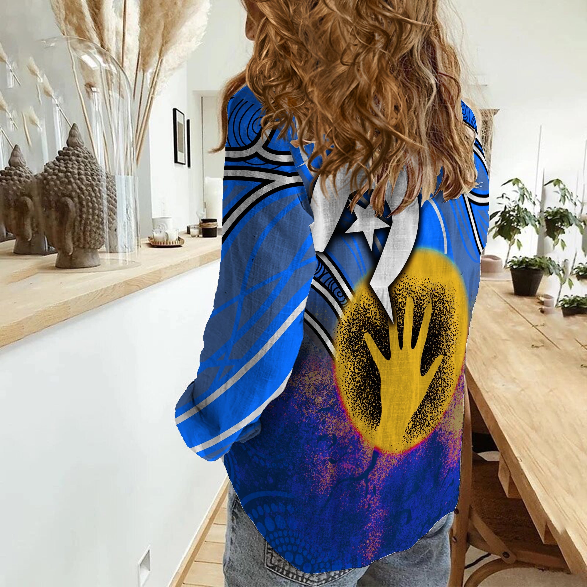 custom-personalised-aboriginal-and-torres-strait-islanders-flag-blue-women-casual-shirt