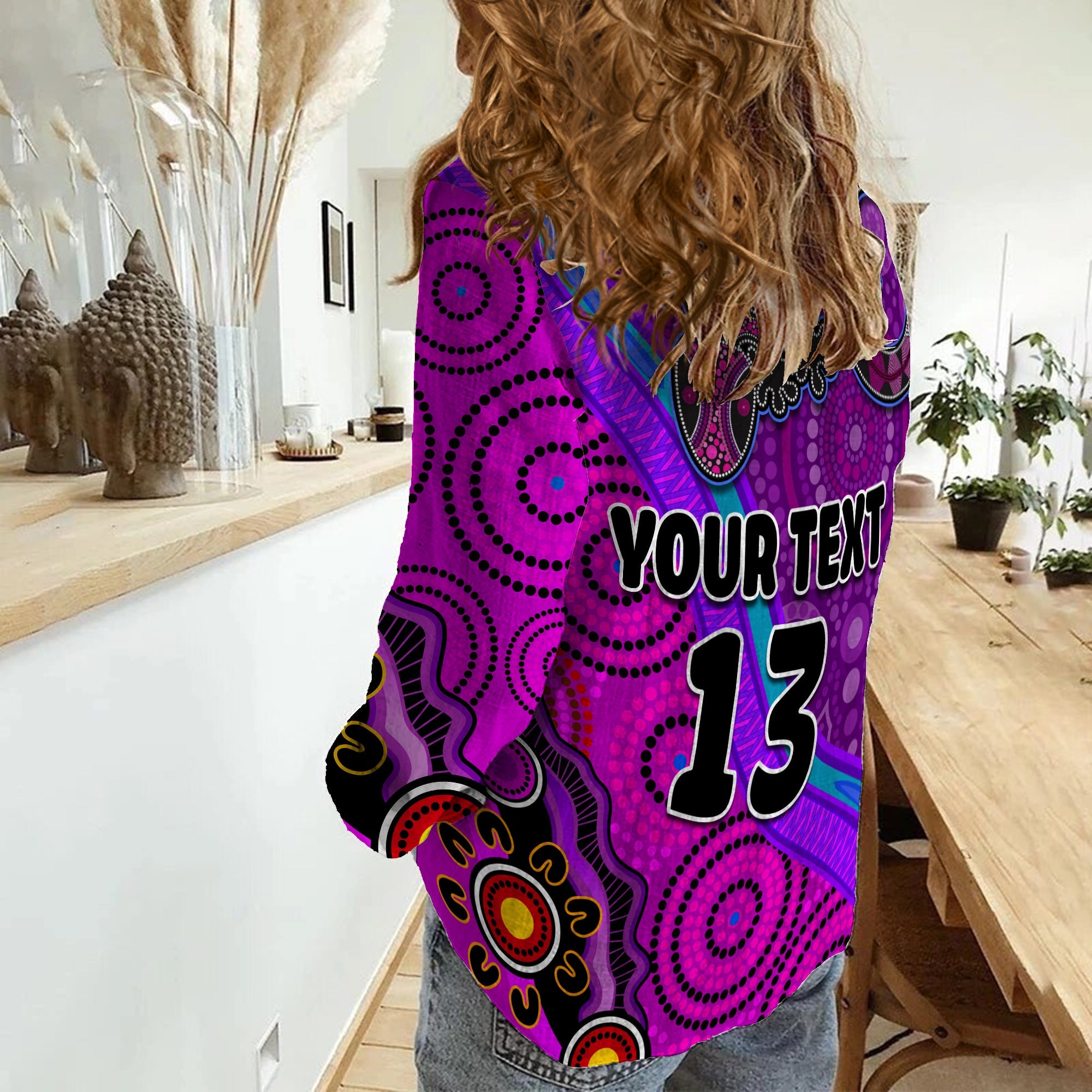 custom-text-and-number-australia-lizard-and-sun-women-casual-shirt-aboriginal-art-purple