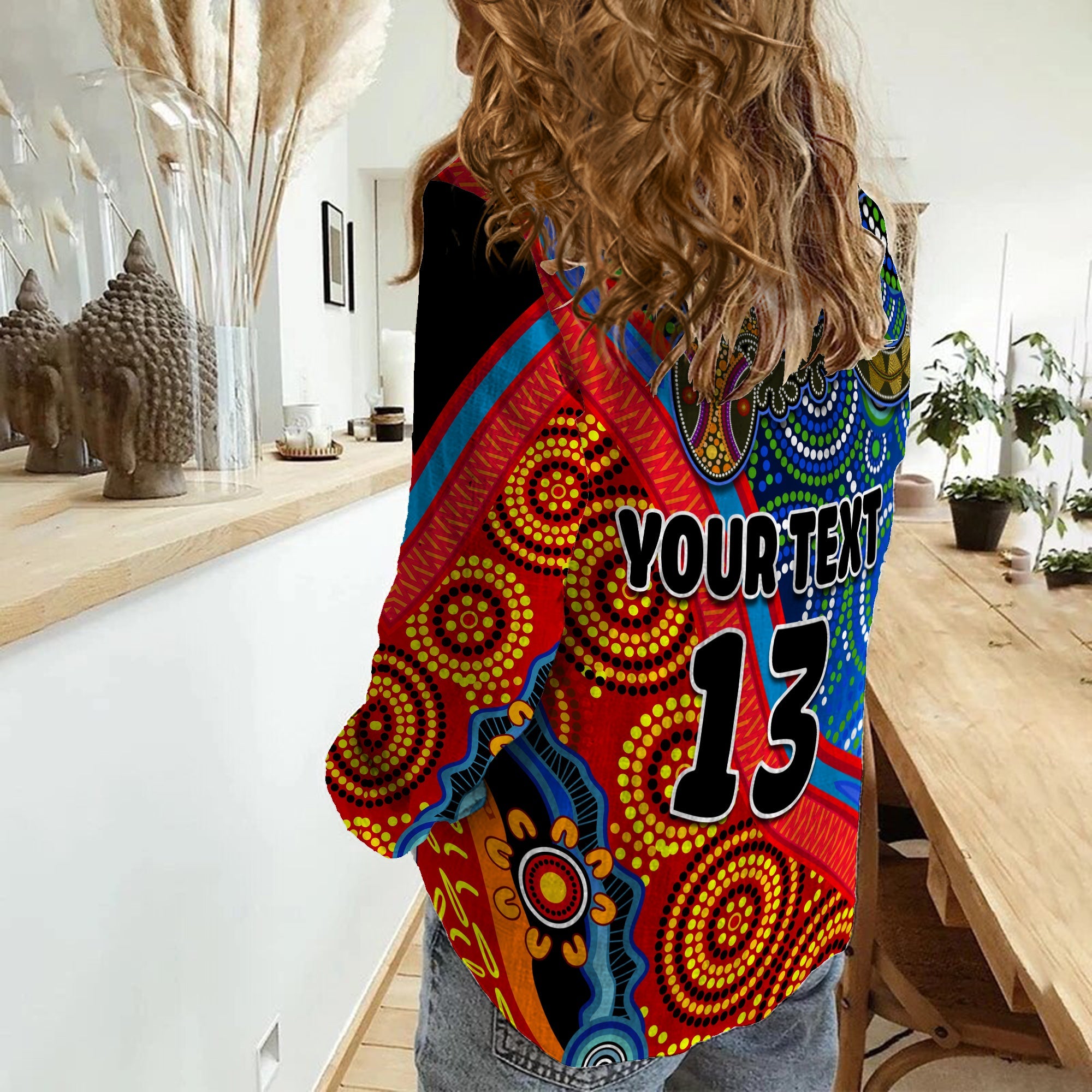 custom-text-and-number-australia-lizard-and-sun-women-casual-shirt-aboriginal-art-speical