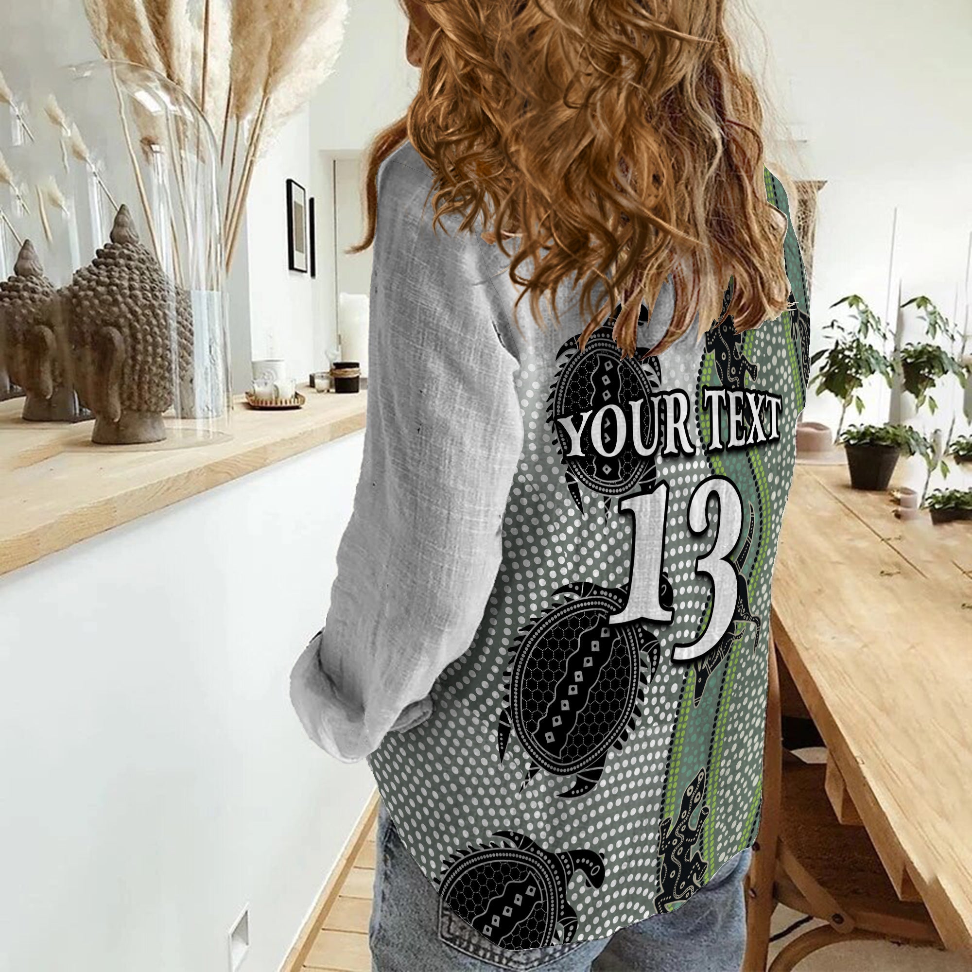 custom-text-and-number-aboriginal-with-kangaroo-lizard-turtle-and-dotted-crooked-stripes-pattern-women-casual-shirt