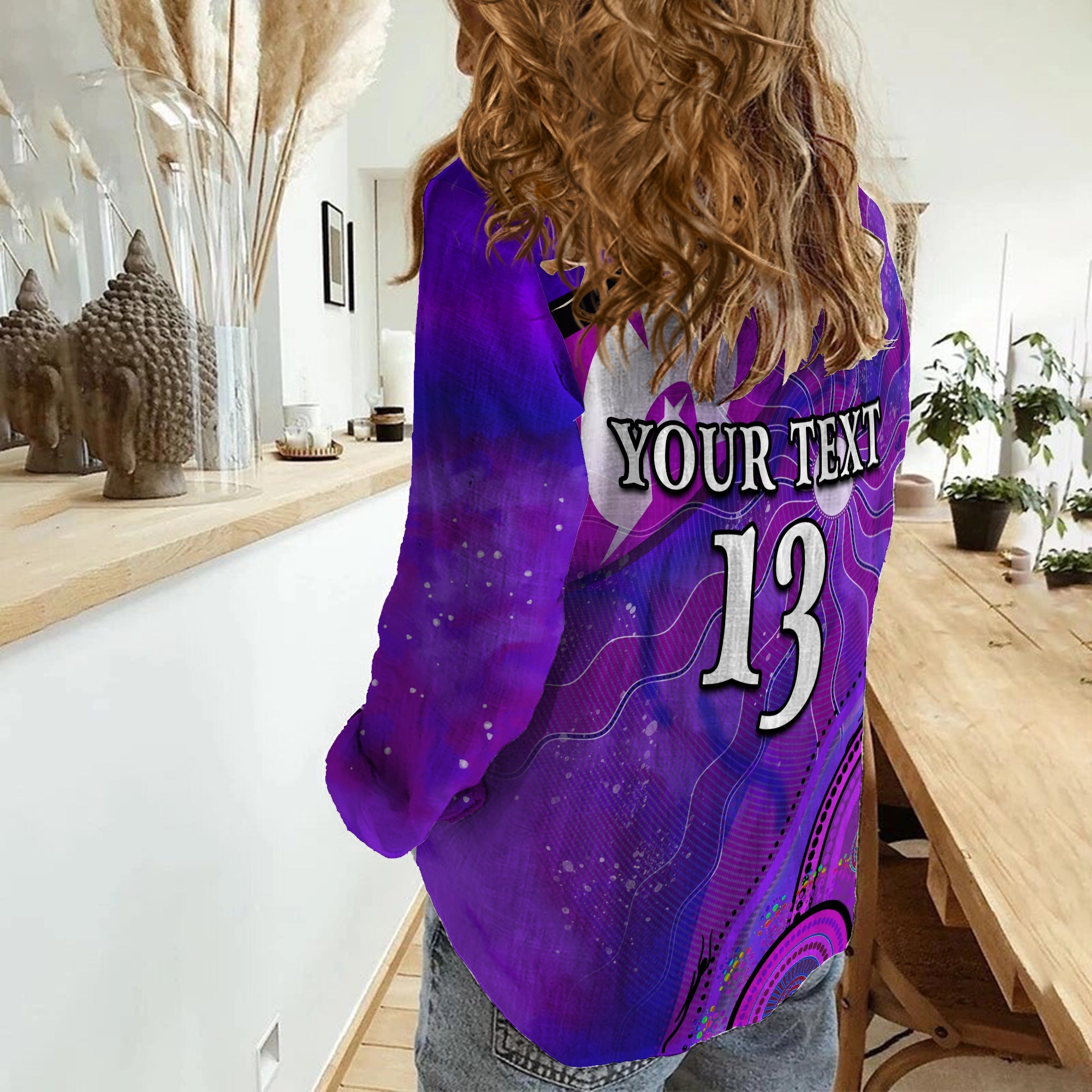 custom-text-and-number-torres-strait-islanders-flag-with-aboriginal-patterns-purple-women-casual-shirt