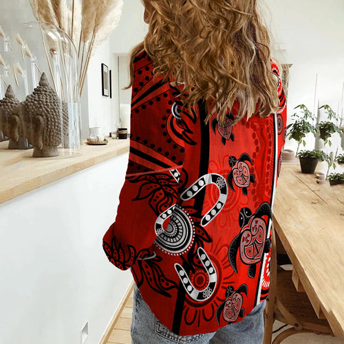indigenous-turtle-dot-painting-red-women-casual-shirt