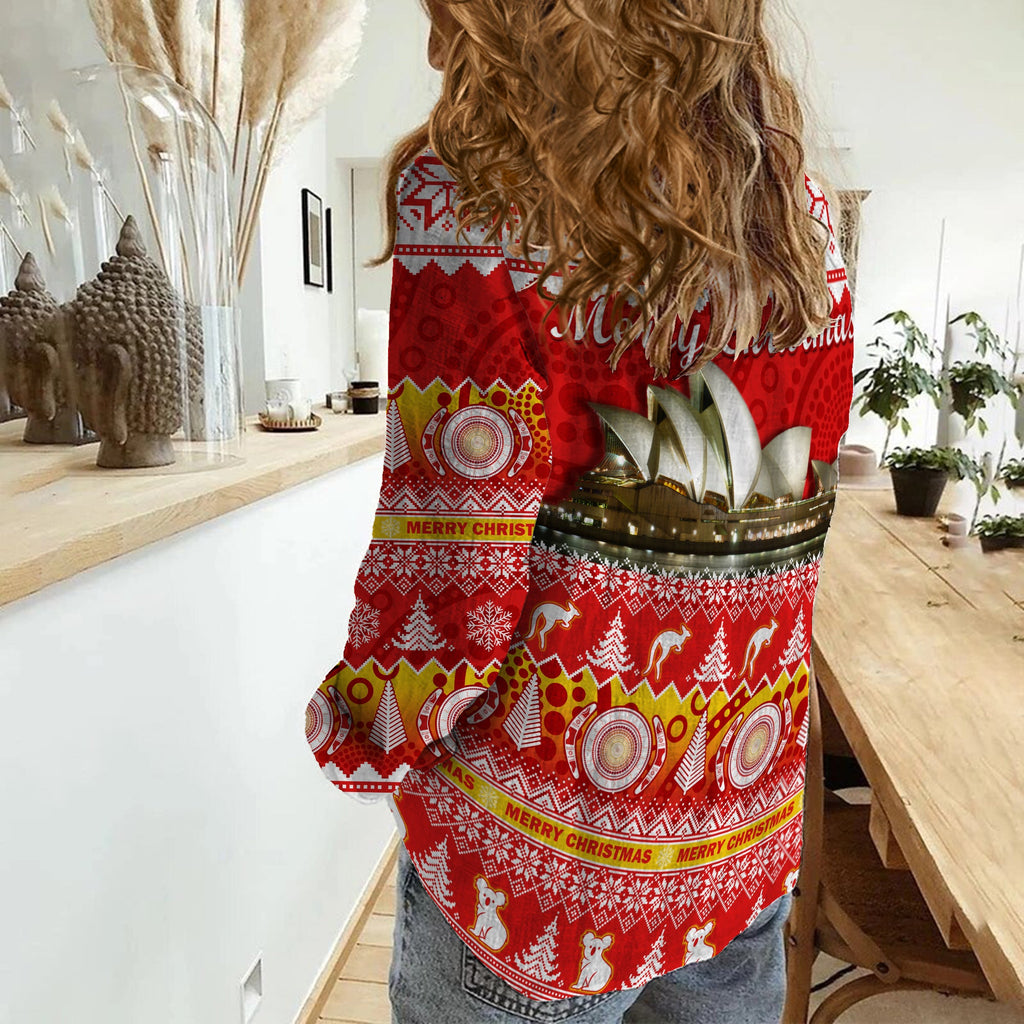 australia-women-casual-shirt-sydney-opera-house-aboriginal-art-merry-christmas