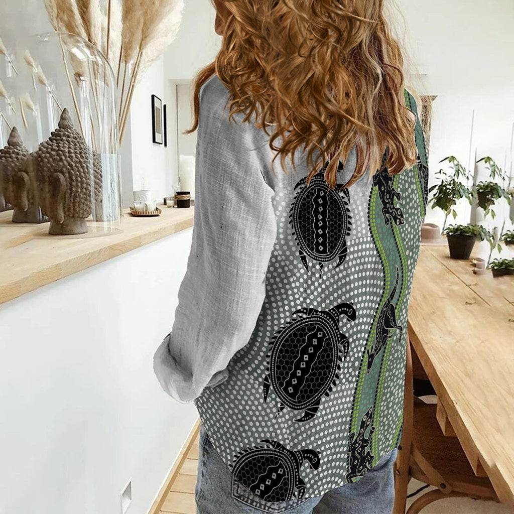 aboriginal-with-kangaroo-lizard-turtle-and-dotted-crooked-stripes-pattern-women-casual-shirt
