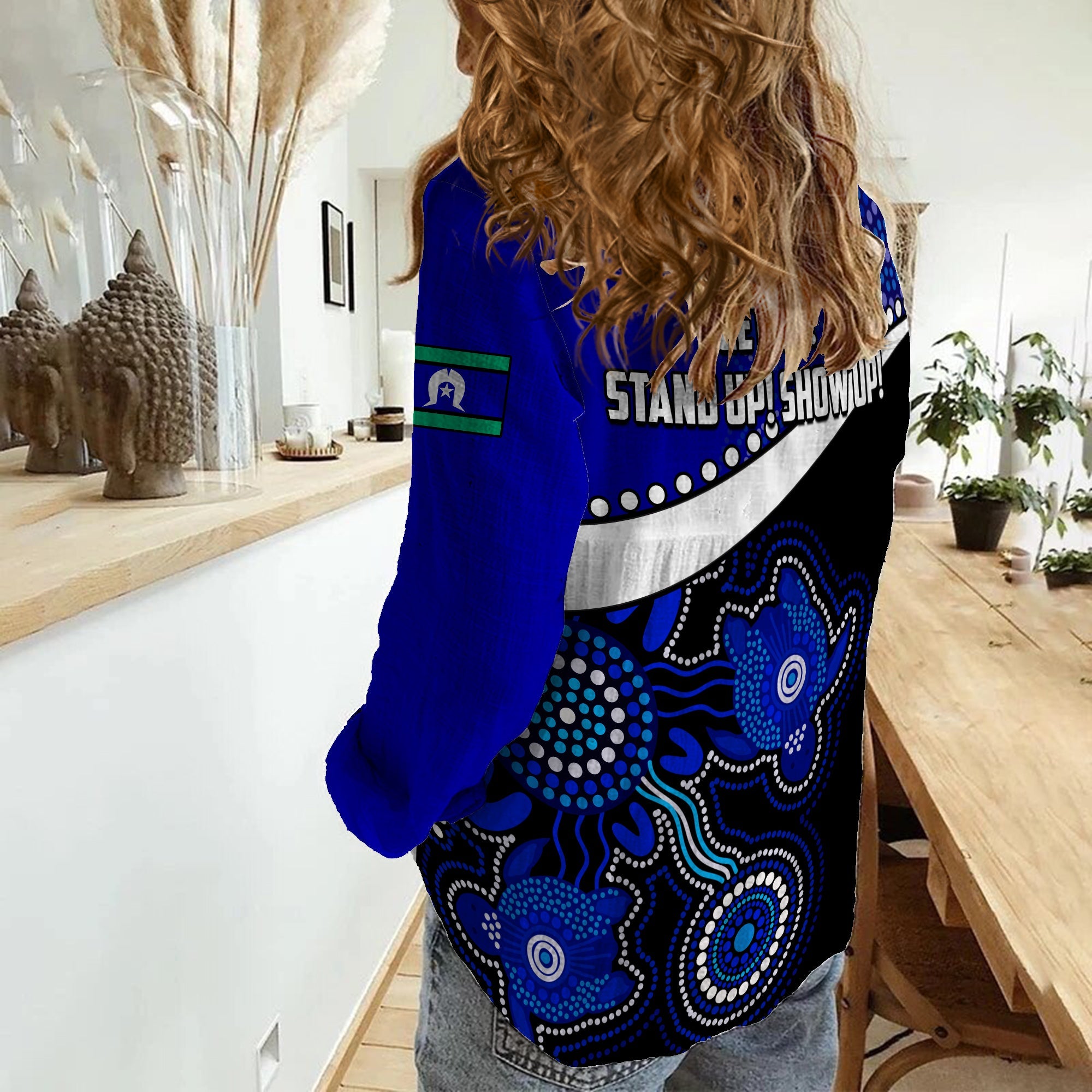 naidoc-week-2022-women-casual-shirt-torres-strait-islander-version-blue-aboriginal-turtles