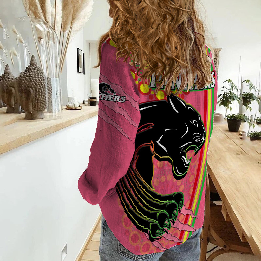 panthers-rugby-women-casual-shirt-the-mountain-men-aboriginal-art-dynamic-pink-version