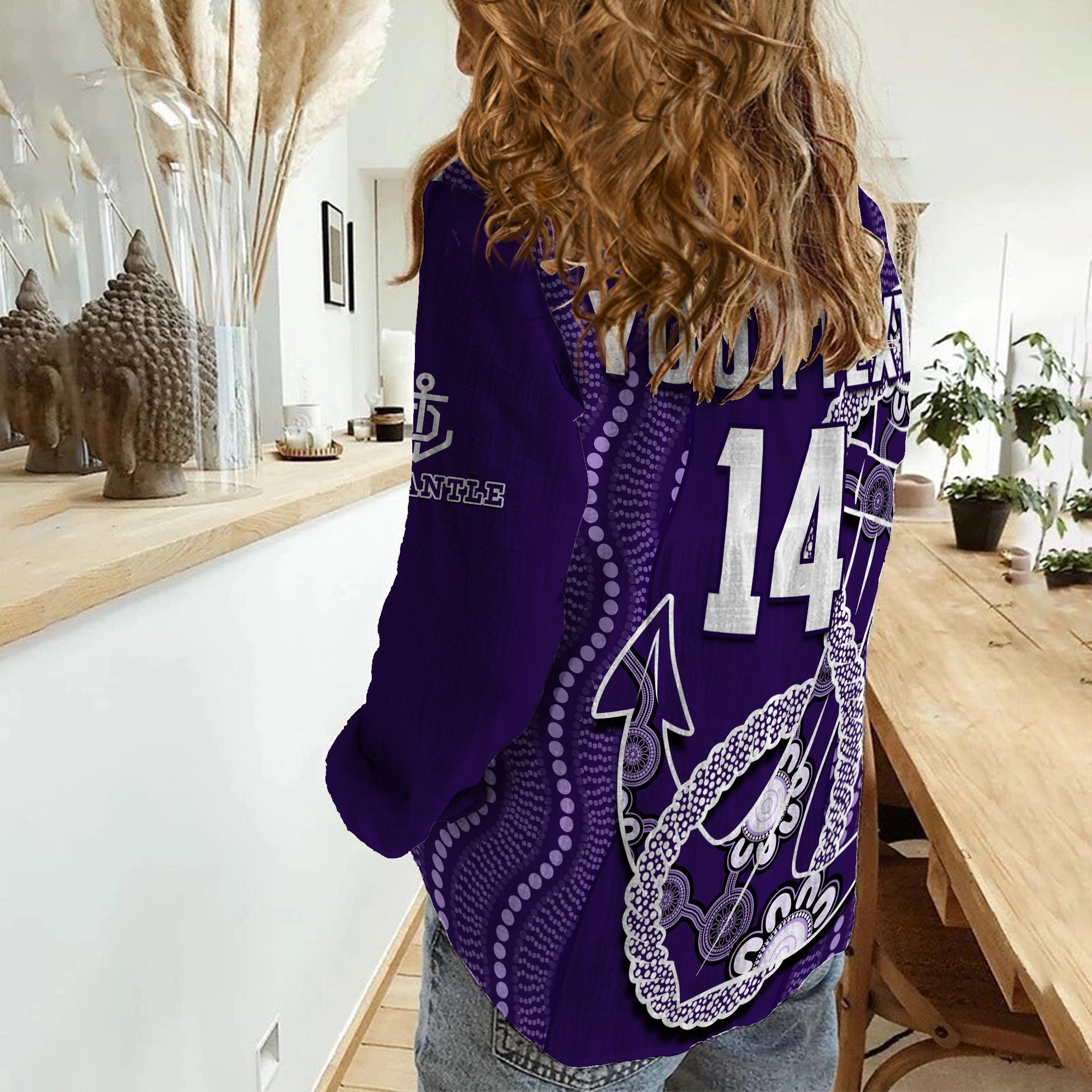 custom-text-and-number-dockers-football-women-casual-shirt-fremantle-anchor-mix-aboriginal-pattern-dynamic-style